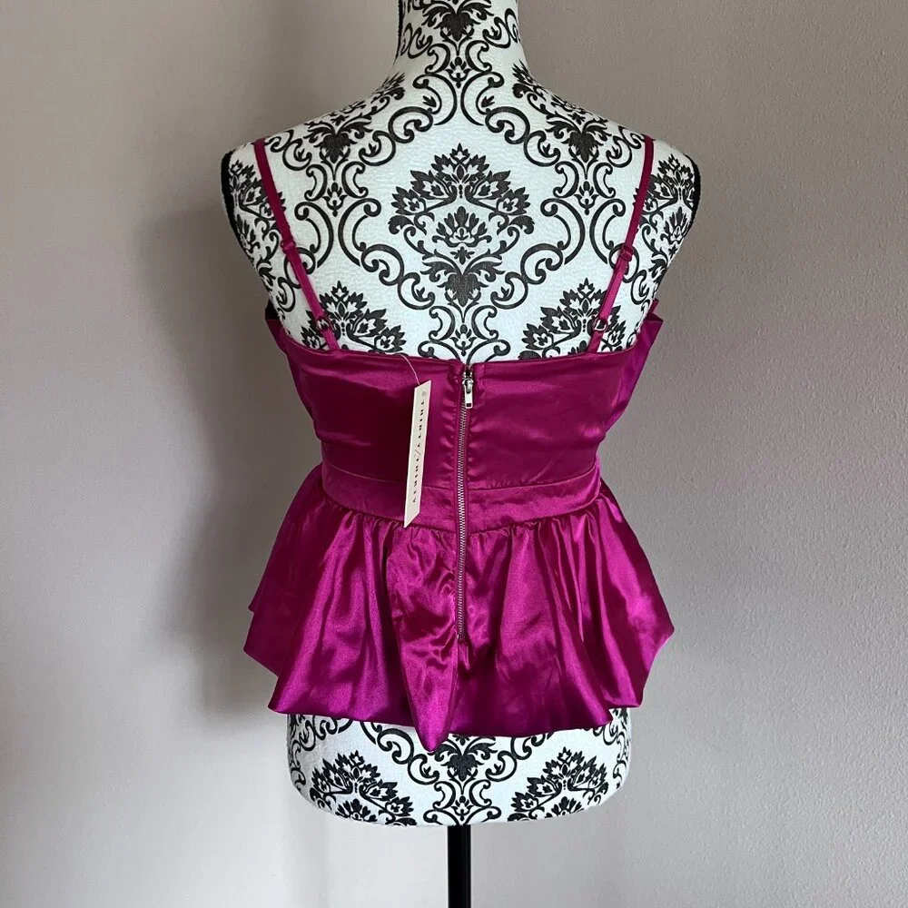 Thirty Thirty - Spaghetti Strap Peplum Top - Pink - Small
